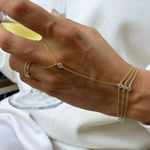 Pulsera y Brazalete de Lujo de Acero Inoxidable 316L con Baño de Oro PVD de 14k y 18k y Circonitas, Cadena de Mano y Anillo para Mujer - Product Image 1