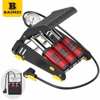 Pompe à main et à pied pour vélo, haute pression, portable, trois cylindres, sans huile, avec manomètre numérique, en alliage d'aluminium et acier