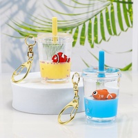 Porte-clés liquide personnalisé Porte-clés eau Boba Aqua Porte-clés liquide animal en acrylique flottant Porte-clés tasse thé lait bulle