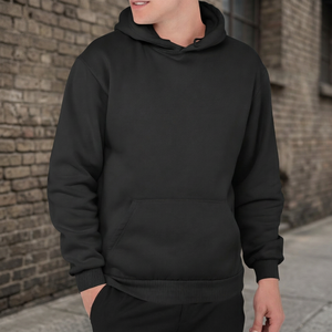 Men's <b>Black</b> Hooded <b>Sweatshirt</b> Regular Fit Casual Autumn Wear 100% Cotton Fleece Knitted Front Pocket Design - Product Image 3
