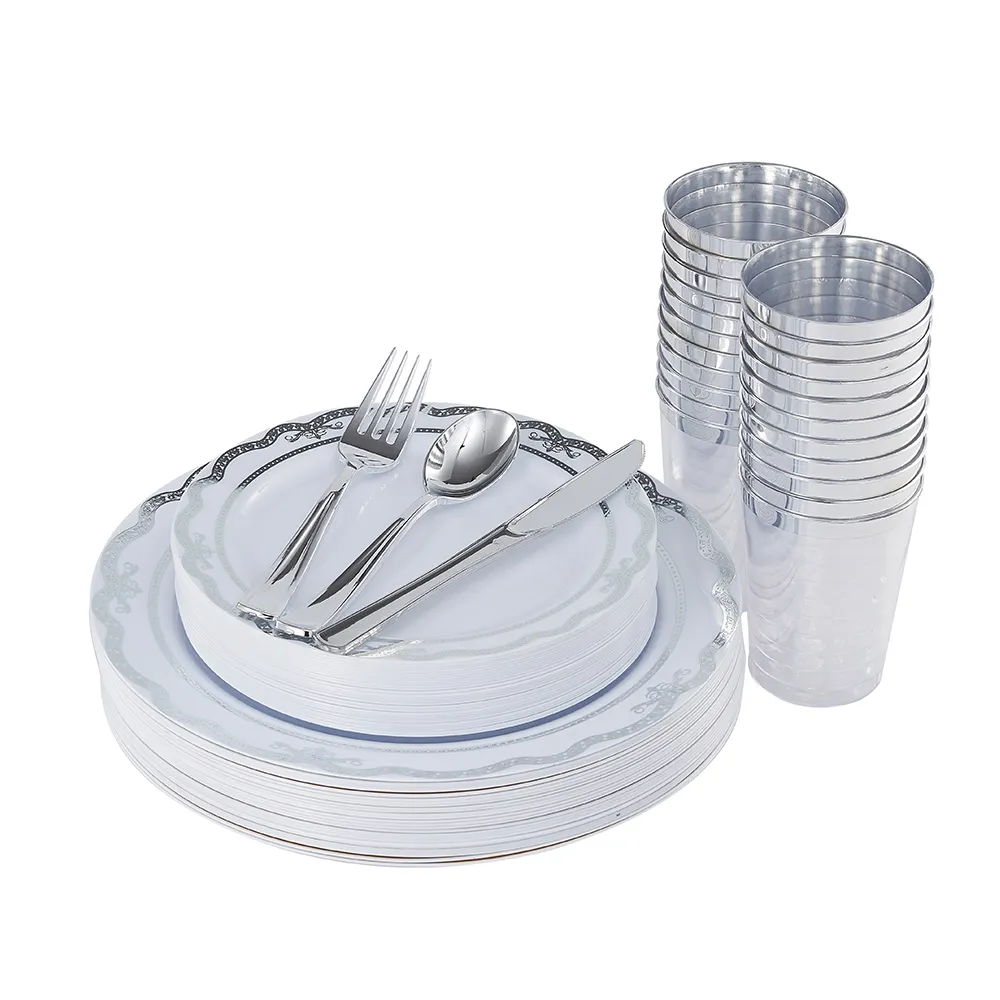 Набор пластиковой одноразовой посуды для вечеринки, 25 шт., 7,5 дюйма, 25 шт., 10,25 дюйма, 25 ножей, 25 ложек, 25 вилок