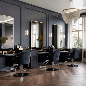 Modern Storage Salon Mirror Wooden Black Grey Barber <b>Station</b> Glass Salon Barber <b>Station</b> Furniture Hair Wash Sink Warehouse Hotel - Product Image 3