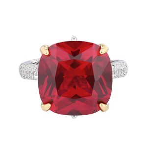 Exquisite Jewelry Eco-friendly Copper Princess Cut 14*14mm Red Zircon Engagement <b>Ring</b> for Romantic Wedding Statements - Product Image 1