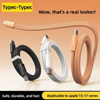Câble de données plat tressé en nylon 2M 120W à charge rapide PD double Type-C pour iPhone 16/17 Oppo - Chargeur USB avec transfert de données