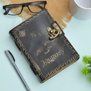 Personalized Journey Leather Journal Embossed Footprints Compass <b>Diary</b>, 7x5 Black Handmade <b>Notebook</b> - Product Image 2