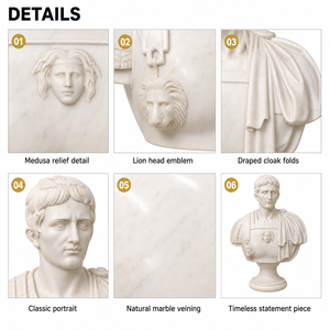 Busto de Augusto César en Mármol Blanco BSA, Escultura Clásica Romana Tallada a Mano del Emperador Octaviano con Armadura de Mármol - Product Image 3