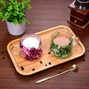 Double Layered Dried Flower <strong>Glass</strong> <strong>Cup</strong> GCD013 High Borosilicate <strong>Glass</strong> with Handle Household Coffee <strong>Cup</strong> - Product Image 2