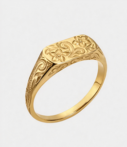 Anello Statement in Acciaio Inossidabile per Amanti di Daphne, con Fiore Antico Intagliato, Rettangolare, Dorato, per Donne - Product Image 1