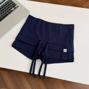 <span class=keywords><strong>Shorts</strong></span> décontractés pour femme <span class=keywords><strong>Lin</strong></span> Xiaxia, coupe ajustée, col rabattu, taille élastique, style minimaliste, en polyester, effet amincissant - Product Image 5