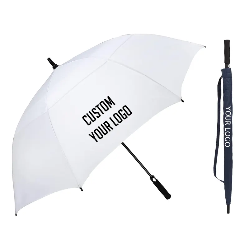 Large Windproof Umbrellas Fiberglass Automatic Open Oversize Rain Umbrella with Double Canopy for Men Vented Stick Umbrellas