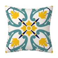 Housse de coussin en polyester méditerranéen imprimée bleue, décoration en lin simulé
