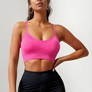 High Quality Women Gym Active Yoga Wear Front Halter Backless Strappy Padded Knit Sport Bra