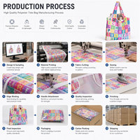 Sac fourre-tout réutilisable et pliable en polyester avec imprimé chien vibrant et fermeture à boucle pour le shopping, les voyages et le rangement en cuisine