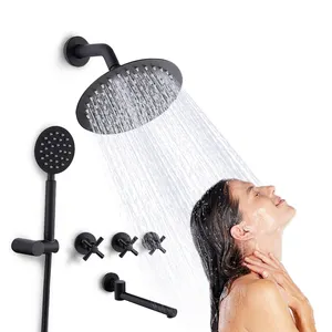 Ensemble de douche thermostatique noir écologique dans le mur robinets de baignoire en laiton carré général pulvérisation spa robinet de douche dissimulé