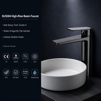 Robinet de lavabo monotrou à arc haut en acier inoxydable 304 noir mat, mitigeur de salle de bain moderne à poignée unique et valve en céramique