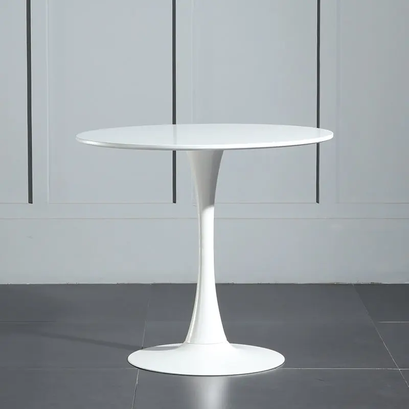 Lale tabanı Nordic lüks beyaz restoran mobilya masa ahşap yuvarlak Metal taban yemek masası