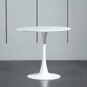 Lale tabanı Nordic lüks beyaz restoran mobilya masa ahşap yuvarlak Metal taban yemek masası