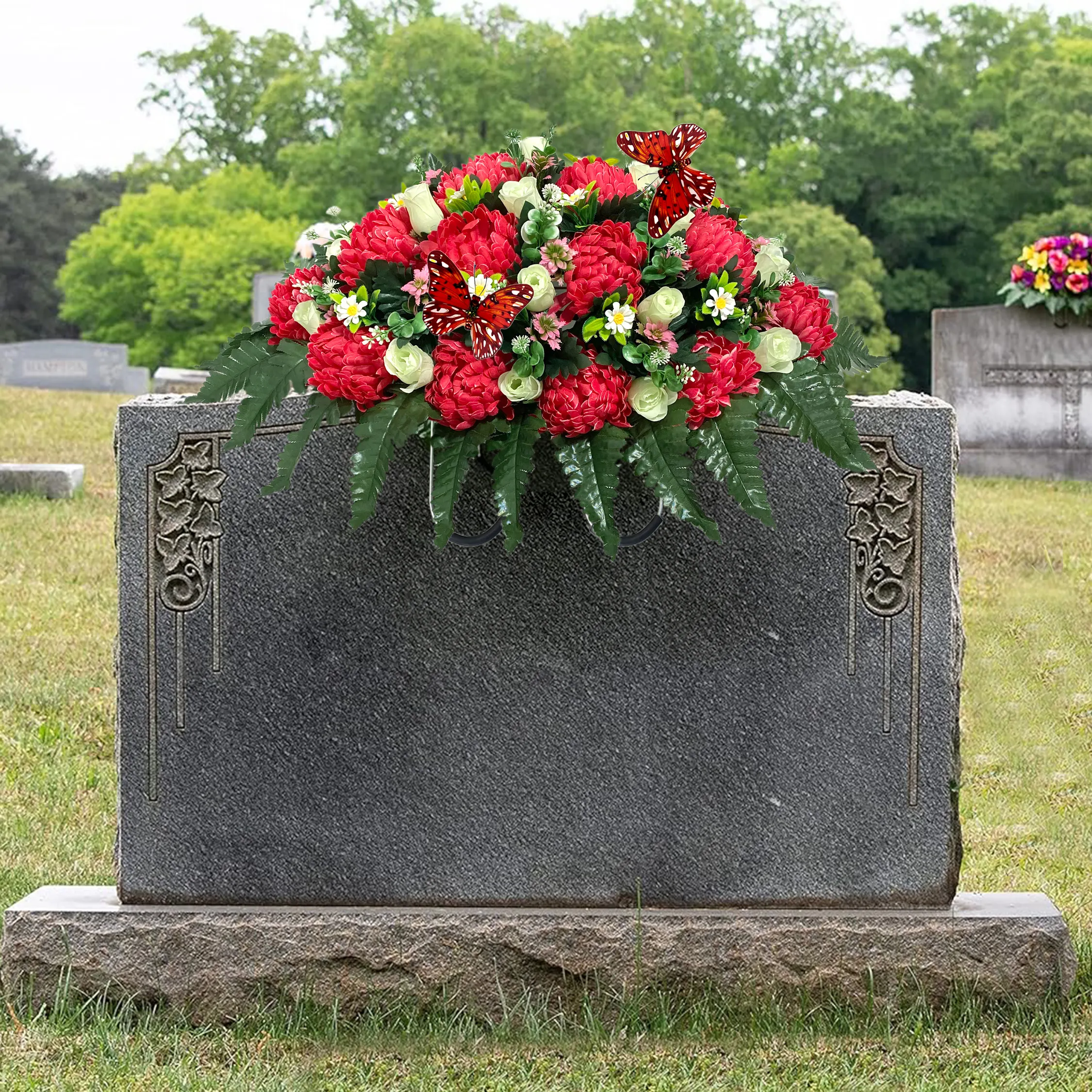 Flores de lápidas de seda Hermosos elementos decorativos para monumentos y tumbas