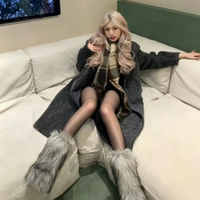 Bottes d'hiver moelleuses pour femmes, fourrure synthétique, mi-mollet, absorption des chocs, semelle en caoutchouc, doublure confortable en peluche, modèle TEC