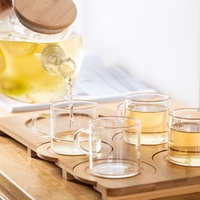 Lanfengye-juego de té de vidrio con bandeja de madera, logotipo personalizado, juego de tazas de té