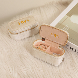 Wholesale <b>Small</b> PU Leather Jewelry <b>Box</b> Custom Logo Zipper Mini Travel Jewellery Case Velvet Jewel Organizer Storage <b>Gift</b> - Product Image 1