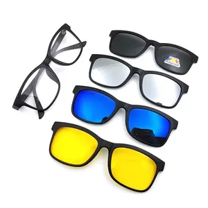 Montura de gafas tr90 con logotipo personalizado, gafas rectangulares polarizadas magnéticas con Clip, UV400, 5 uds.