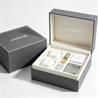Boîte de luxe personnalisée avec couvercle rigide et base, emballage gris avec insert en velours pour écouteurs TWS, électronique, parfum, cadeau, vente en gros
