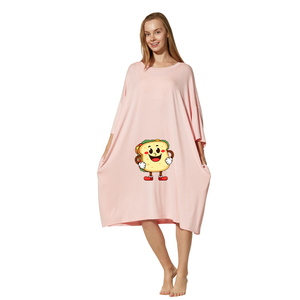 Pijamas de Verano, Camiseta Extra Grande Personalizada, Estampado de Frutas Bonitas, Camisón, Venta al por Mayor, Camiseta de Dormir de Bambú Refrescante para Mujer con Bolsillo - Product Image 3