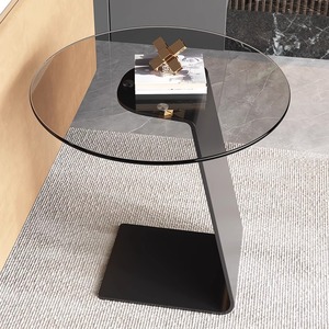 Tavolino da Caffè Moderno di Lusso in Vetro e Marmo Rotondo Nero con Base in Metallo Design Classico Multifunzionale per Soggiorno Arredamento Economico - Product Image 4