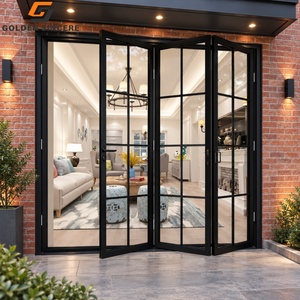 Porte patio pliante en aluminium GS Wholesale, 4 panneaux, verre à grille noire, porte d'entrée pliante - Product Image 1
