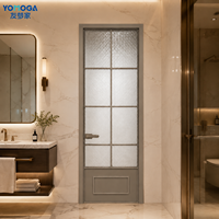 Puerta de Baño de Aluminio con Vidrio de Privacidad OEM, Puerta Vintage con Rejilla y Acabado Personalizado