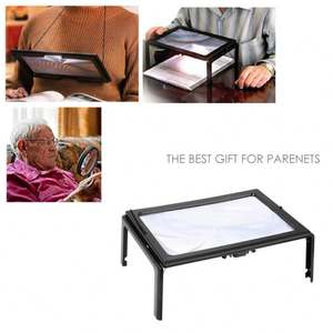 حر اليدين 3X المكبر كامل الصفحة كبيرة ورقة عدسة مكبرة مع مصباح ليد والرقبة الحبل مضيئة طوي سطح المكتب مصباح - Product Image 3