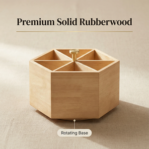 Organizador de Lápices Giratorio Geométrico Multifacético OEM/ODM, Portalápices Hexagonal de Madera de Caucho con Múltiples Compartimentos - Product Image 3