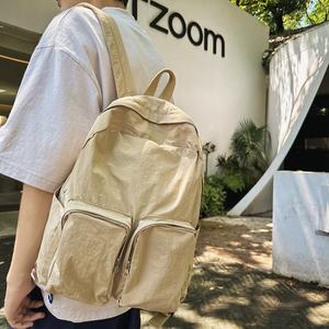 Men's New Harajuku Style Fashionable <b>Backpack</b> Geometric Pattern Nylon Fabric Waterproof Feature for Students Couples Campuses - Product Image 5