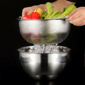 Wholesale Stainless Steel 201 Fruit <b>Vegetable</b> Washing Bowl Strainer Bucket Rice Sieves for Kitchen - Product Image 4