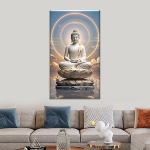 Meditating <strong>Buddha</strong> with Aura <strong>Canvas</strong> Spray <strong>Painting</strong>, Zen Spiritual Wall Art for Home Decor - Product Image 4