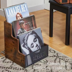 Soporte de Madera para Discos de Vinilo, Combinación de Hierro y Madera, Estante para CD, Estante Escalonado, Caja de Almacenamiento de Escritorio - Product Image 1