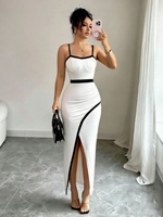 Robe longue élégante pour femme, style décontracté, mode estivale transfrontalière euro-américaine, pour banquet, avec bretelles fines, taille haute, ajustée, à fente, et couleurs assorties