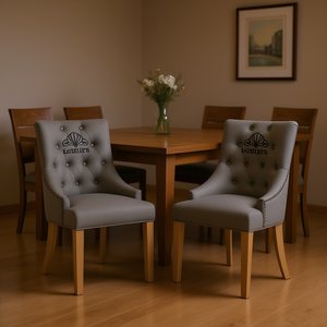 Sillas de comedor Lasuhrs Wingback Hostess, color gris, con botones capitoné, patas de madera maciza, juego de 2, para muebles de comedor. - Product Image 2