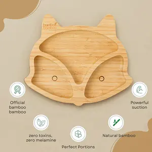 <span class=keywords><strong>Vaisselle</strong></span> en renard mignon pour bébé, apprendre à manger, ensemble d'alimentation en silicone pour bébé, assiette en bambou avec cuillère - Product Image 3