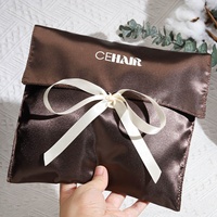 Vente en gros pochette personnalisée en satin noir avec logo imprimé recyclable enveloppe anti-poussière extension de cheveux en satin de soie sac d'emballage pour perruque