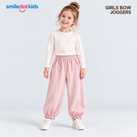 Smiledotkids Pantalon de jogging personnalisé pour enfants, rose, avec nœud et ourlet à volants, tissu doux, OEM ODM, fabricant en gros pour petites filles