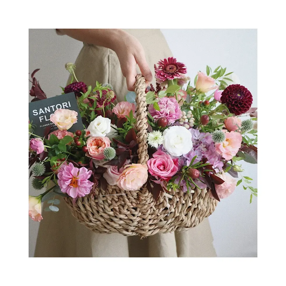 Flower Basket Shopping Storage Grass Basket Eco Material Friendly Place Portable Natural Food-Safe Food Storage Rack