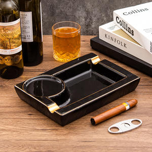 Cendrier carré en céramique haut de gamme noir avec bordure dorée pour fumer des cigares, décoration d'intérieur, cadeau - Product Image 3