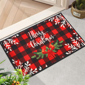 Alfombrilla de entrada lavable de perfil bajo antideslizante a cuadros de búfalo rojo, alfombrilla de puerta de <span class=keywords><strong>Navidad</strong></span> para puerta delantera y trasera interior - Product Image 1