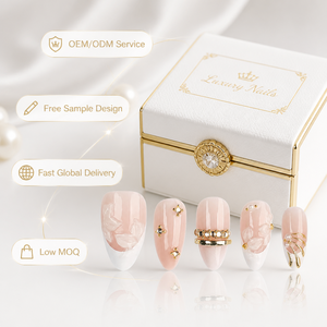 YD1 Kaixin - <span class=keywords><strong>Uñas</strong></span> <span class=keywords><strong>Postizas</strong></span> Cortas Almendradas al por Mayor, Color Rosa Transparente, Punta Francesa Blanca, Decoración Dorada, <span class=keywords><strong>Uñas</strong></span> <span class=keywords><strong>Postizas</strong></span> Brillantes - Product Image 5