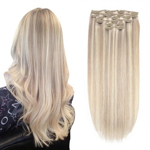 Extensions de <span class=keywords><strong>cheveux</strong></span> indiens à clipser, <span class=keywords><strong>cheveux</strong></span> humains Remy véritables, 120g, 18 pouces, blond cendré, blond décoloré, lisses et soyeux, 6 pièces - Product Image 1