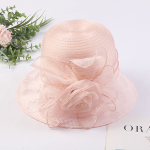 Fufan verano Organza <span class=keywords><strong>encaje</strong></span> flor pequeña maceta al aire libre señoras moda todo-fósforo sombrero <span class=keywords><strong>de</strong></span> playa - Product Image 1