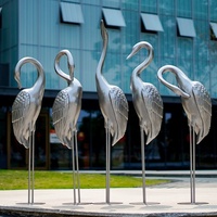 Esculturas Modernas de Acero Inoxidable con Espejo para Decoración Acuática: Siluetas Abstractas de Ángel y Grulla, Escultura Metálica de Pájaro de Varias Piezas