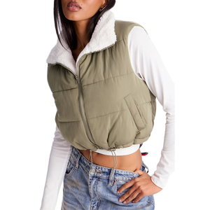 Veste courte en duvet pour <span class=keywords><strong>femme</strong></span> avec doublure en fausse <span class=keywords><strong>fourrure</strong></span> fermeture à glissière hiver coupe-vent <span class=keywords><strong>sans</strong></span> manches chaud gilet bouffant - Product Image 2